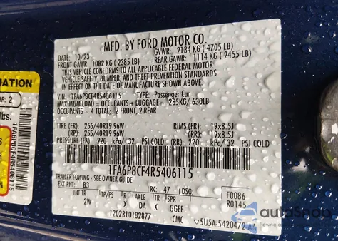 2024 Ford Mustang Gt Fastback z USA, uszkodzony, nr VIN 1FA6P8CF4R5406115